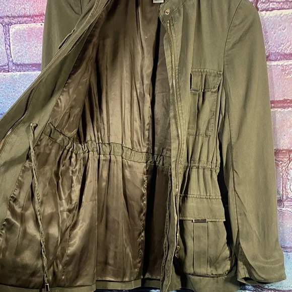 H&M Conscious Utility Jacket Olive Green Womens XS Size 2 Military Style - Picture 6 of 10